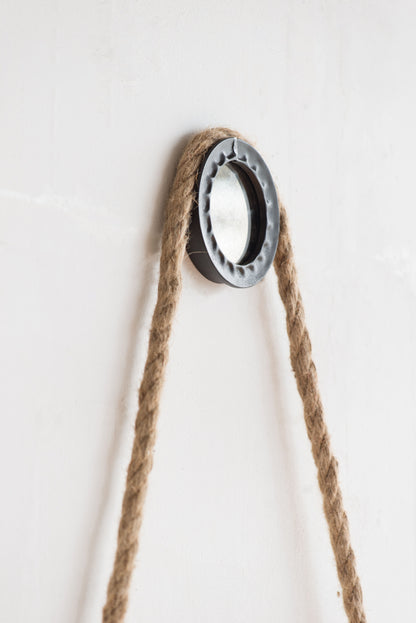 Handsome Cleveland Mirror With Rope Strap Contemporary Design Circle Mirror With Round Metal Frame For Wall Decor Bathroom, Entryway - Black And Silver
