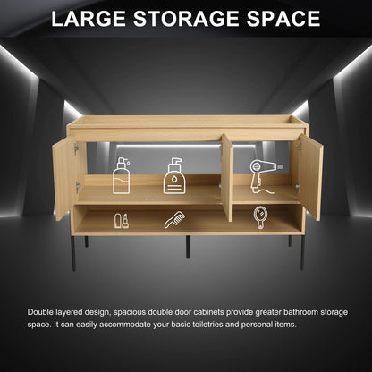 Minimalist 48" Freestanding Bathroom Vanity With 3 Soft Close Cabinet Doors - Oak