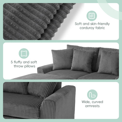 Sectional With Bluetooth Speakers L Shaped Couch With Console USB Charger, Cup Holders Storage Ottoman Deep And Wide Seat Cloud Sofa - Dark Gray