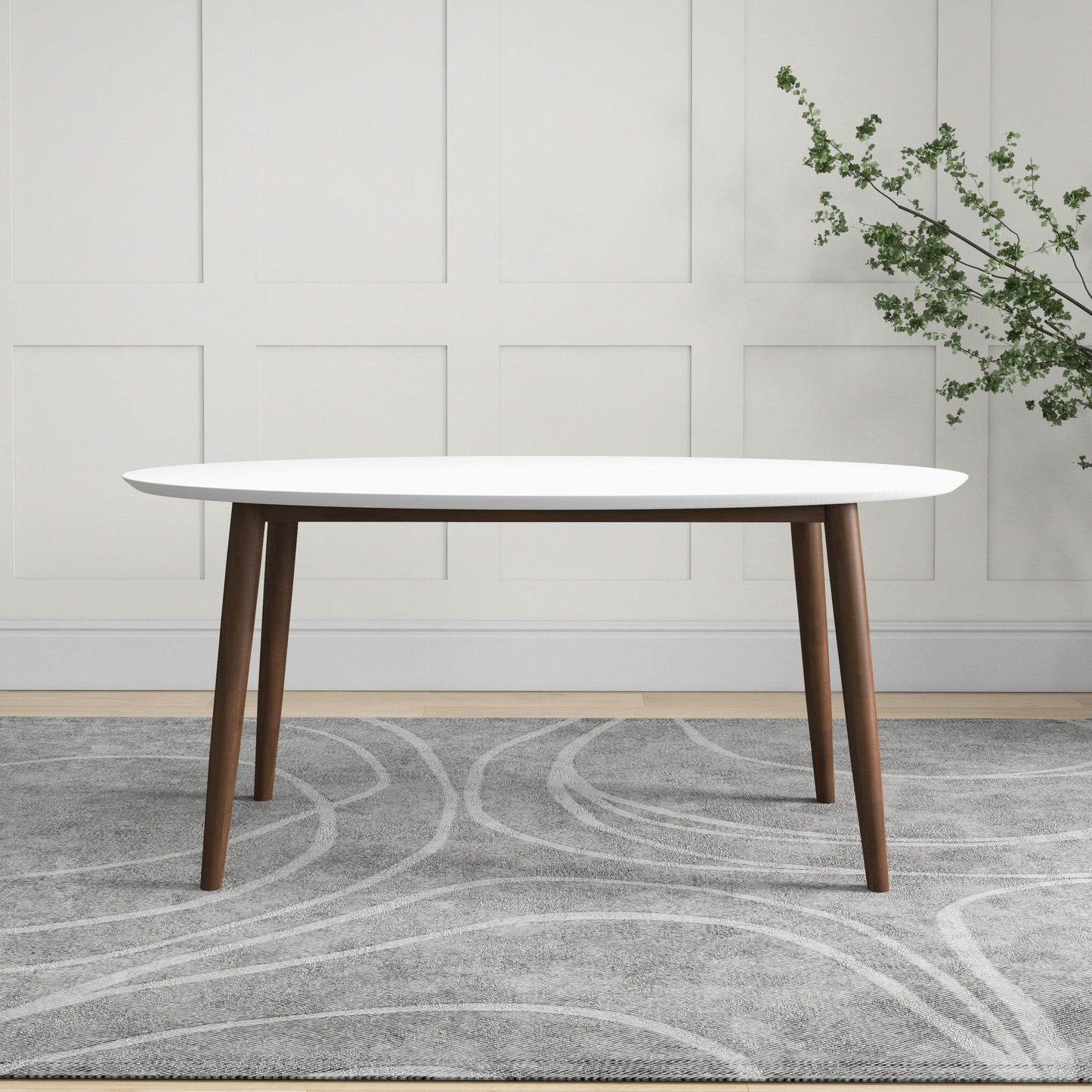 Ada - Mid-Century Modern Style Top Oval Dining Table - Brown / White
