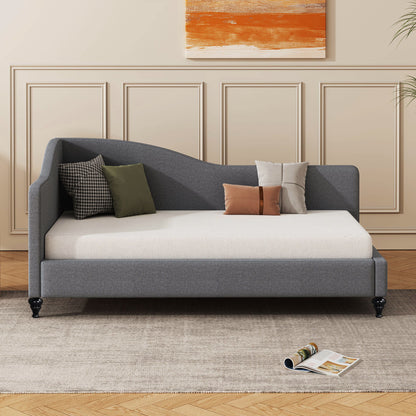 Twin Size L Shaped Linen Daybed With Legs - Gray