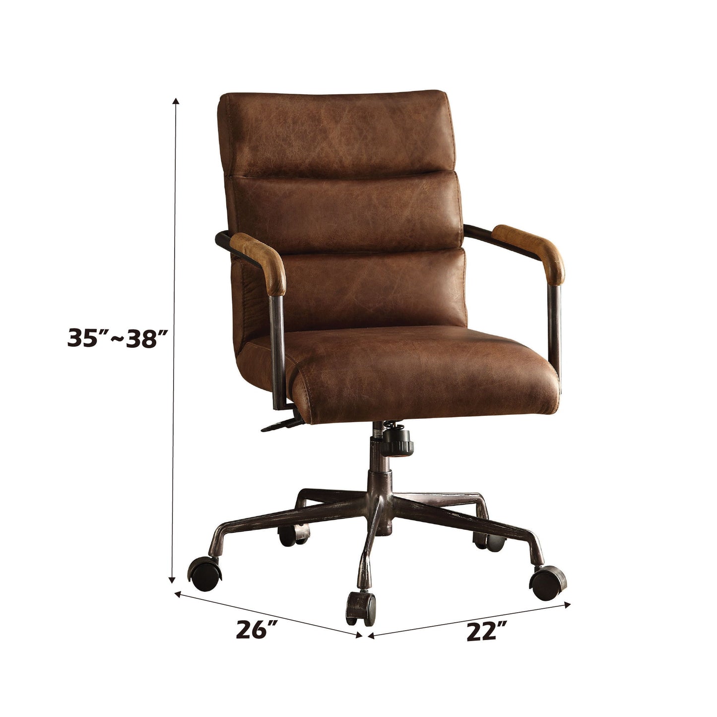 Harith - Retro Top Grain Leather Office Chair - Brown