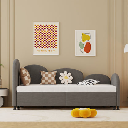 Modern Twin Size Upholstered Daybed With Additional Bed Frame - Dark Gray