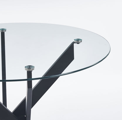 Dining Table With Cross Metal Leg And Tempered Glass, Modern Space Saving Kitchen Table For Living Room - Black