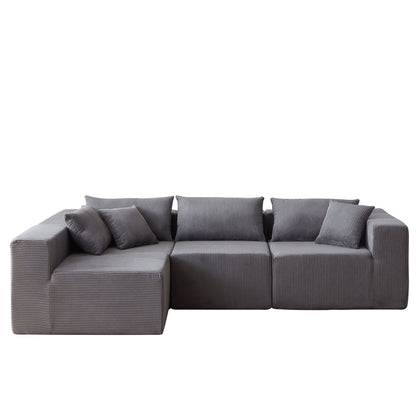 Corduroy Modular L Shaped Sectional Sofa, Luxury Floor Couch Set, 4 Piece Free Combination - Gray