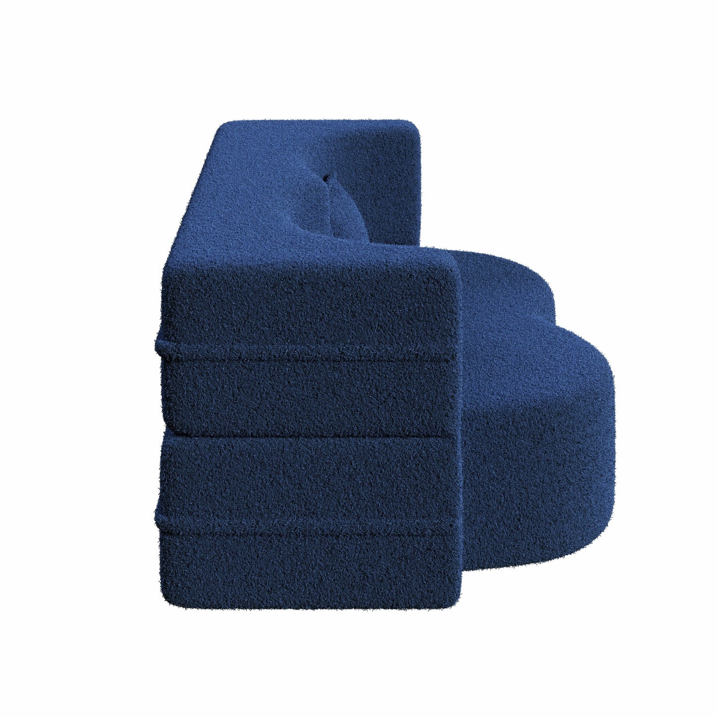 Modern Floor Sofa With 2 Pillows, Convertible Teddy Fabric Foam Filled Sleeper Sofa Bed, Full Size Folding Mattress For Living Room Guest Bed, Playroom, No Assembly Required - Blue