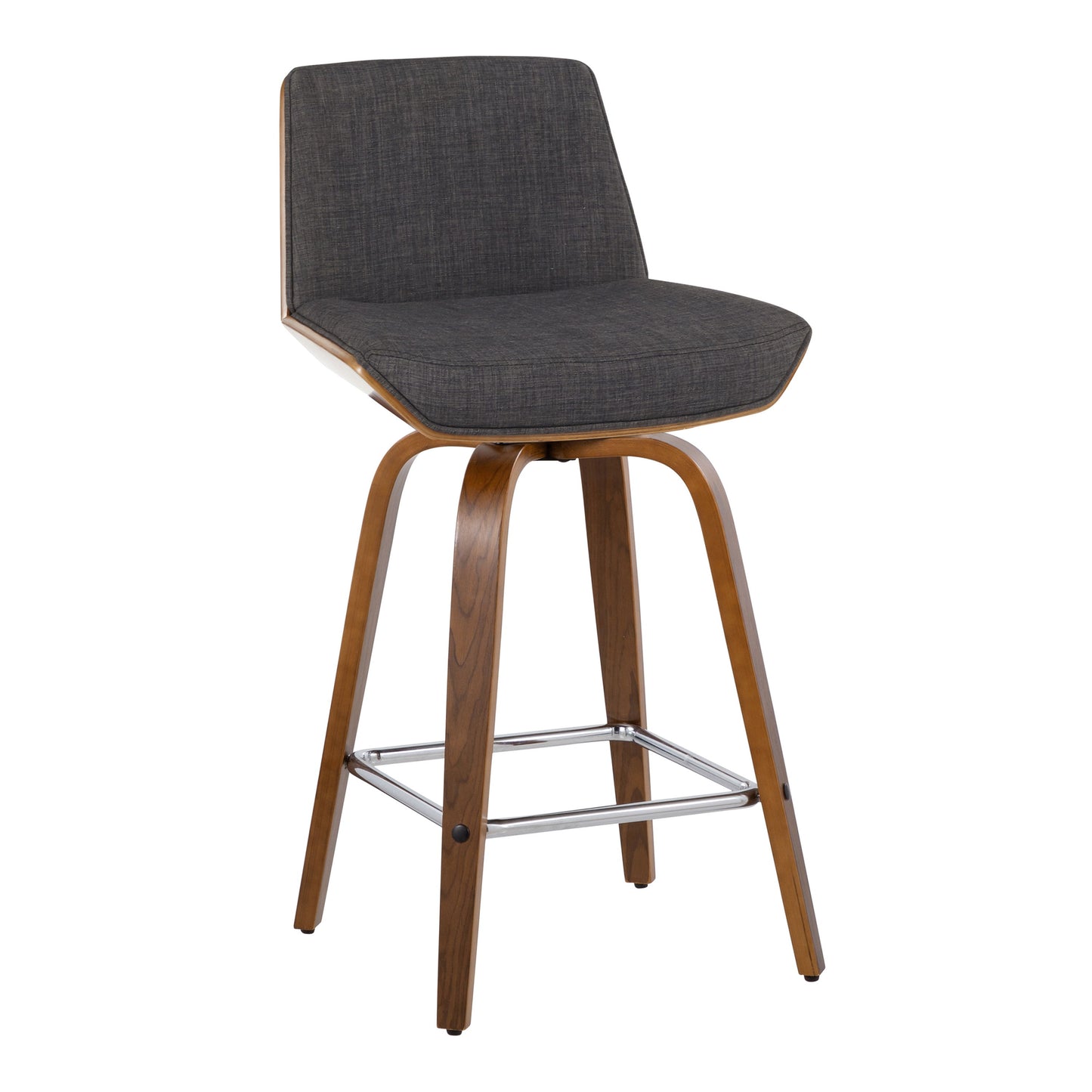 Corazza - Mid-Century Modern Fixed Height Counter Stool & Swivel And Square Footrest (Set of 2) - Walnut / Charcoal