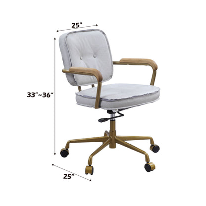 Siecross - Vintage Top Grain Leather Office Chair - Antique White / Gray