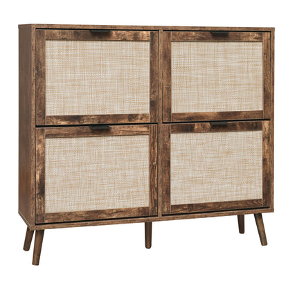 4 Door Shoe Rack, Freestanding Modern Shoe Storage Cabinet, For Entryway - Burly Wood