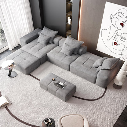 Modern Oversized Modular Sectional Sofa, Sparkling Fabric Soft Cushion Sofa With 6 Pillows, 6 Pieces Diy Combination Tufted Sofa, No Assembly Required - Gray