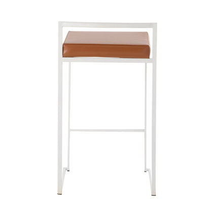 Fuji - Contemporary Stackable Counter Stool (Set of 2) - White / Camel