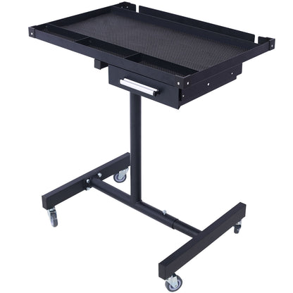 Adjustable Tear Down Work Table With Drawer For Garages, Repair Shops, And Diy, Portable, (4) 2.5" Swivel Casters, 220 Pound Capacity, Rubber Corners, Heavy Duty Steel - Black