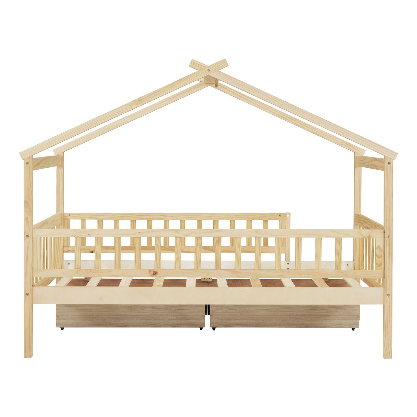 Twin Size House Bed With 2 Drawers - Natural