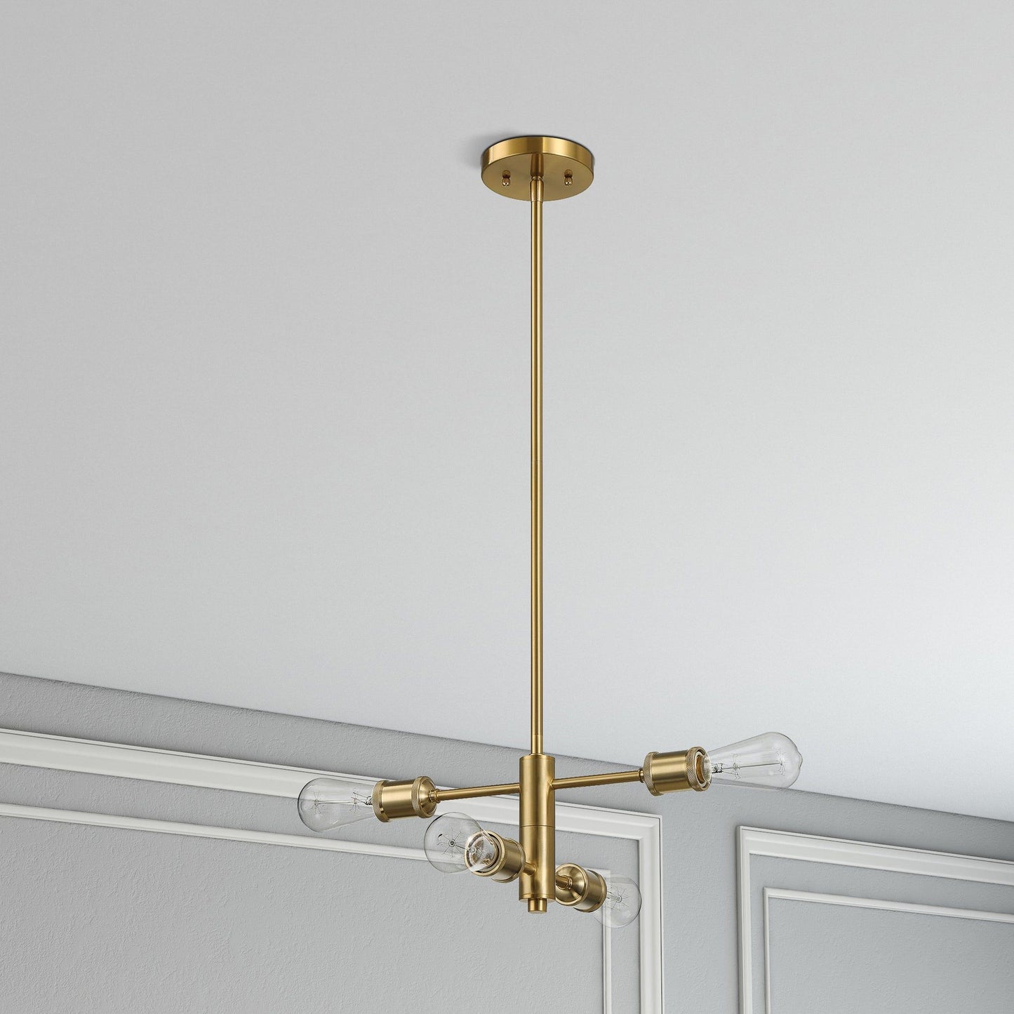 Trellis - 4 Lights Modern Gold Chandelier Vintage Pendant Fixture For Living Room - Clear / Gold