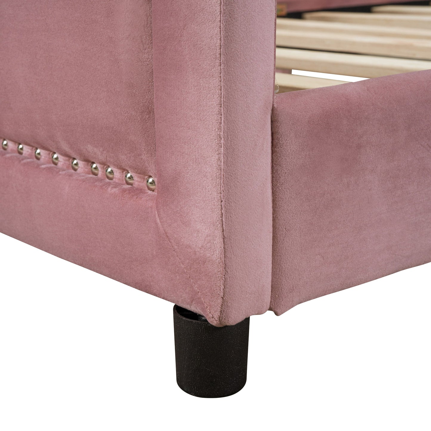 Twin Size Upholstered Daybed With Classic Stripe Shaped Headboard - Pink