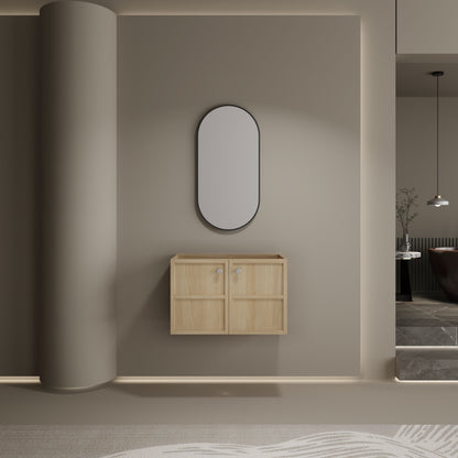 Modern 30" Wall Mounted Bathroom Vanity With Soft Closing Doors, Excluding Sink - Oak