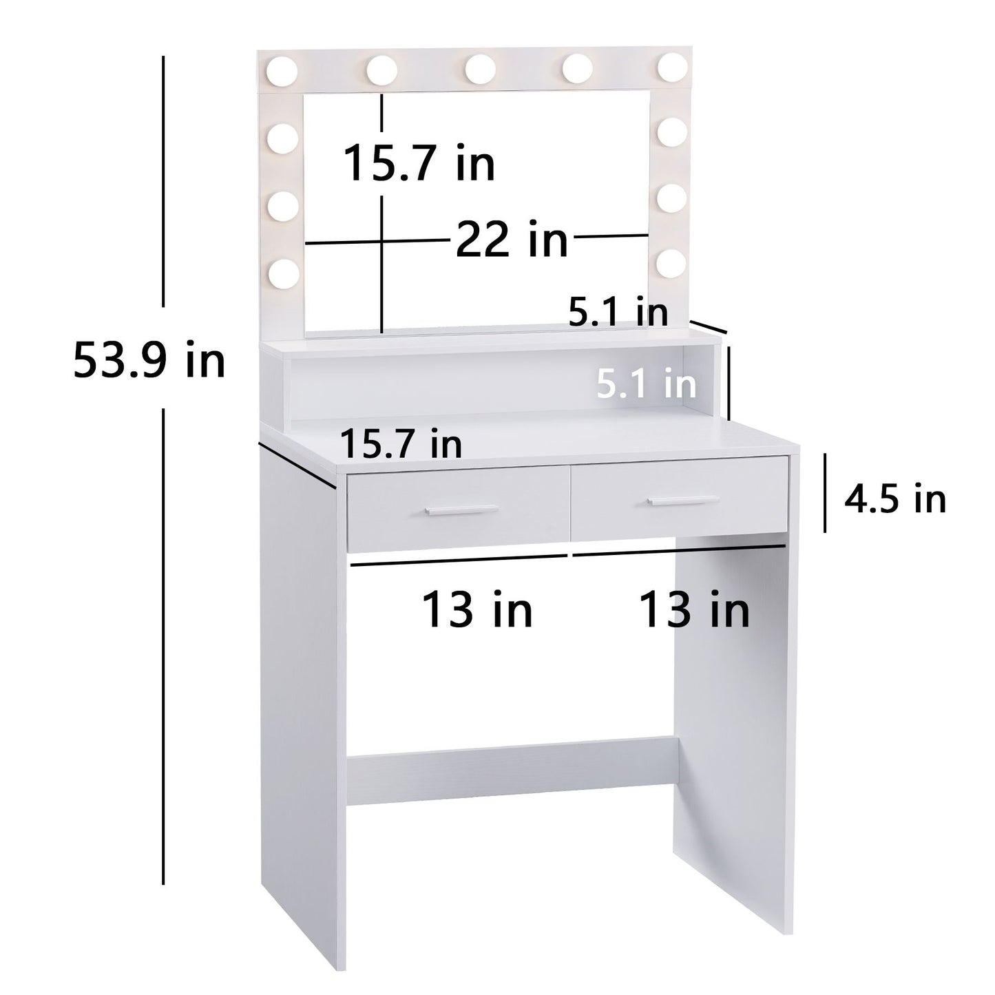 Vanity Desk With Mirror And Lights, Dressing Table With Large Drawer, 2 Level Storage Dresser & 3 Lighting Modes Adjustable Brightness, Suitable For Bedroom - White