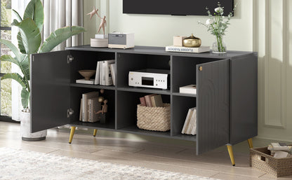 Modern TV Stand For TVs Up To 55", Entertainment Center Media Console, Adjustable Shelf, Metal Legs, Handles And Anti-Tip Device For Living Room - Gray
