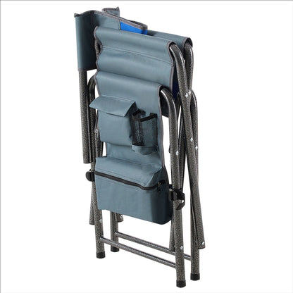 Padded Folding Outdoor Chair With Storage Pockets, Lightweight Oversized Directors Chair For Indoor, Outdoor Camping, Picnics And Fishing - Blue / Gray