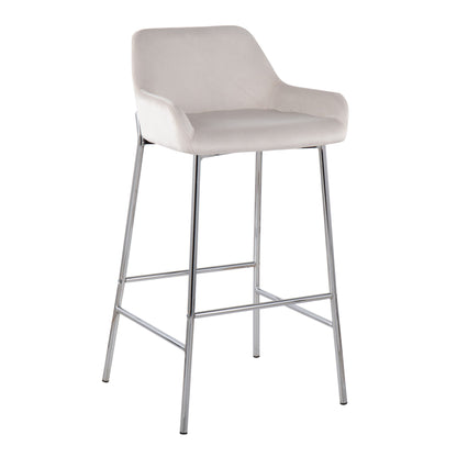 Daniella - Contemporary Fixed Height Bar Stool (Set of 2) - Chrome / White