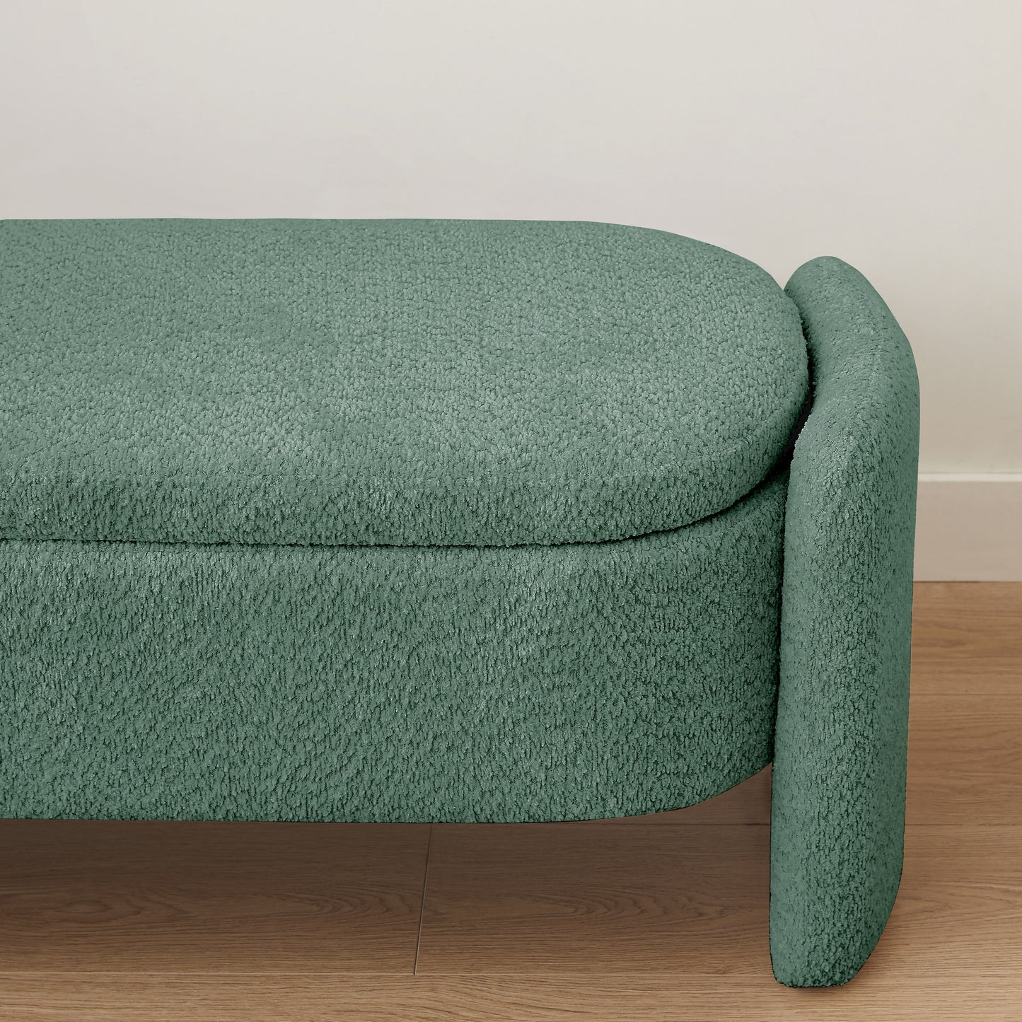 Ottoman Oval Storage Bench, 3D Lamb Fleece Bench With Large Storage Space For The Living Room, Entryway And Bedroom - Green