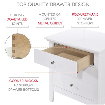 3 Drawer Nightstand - White