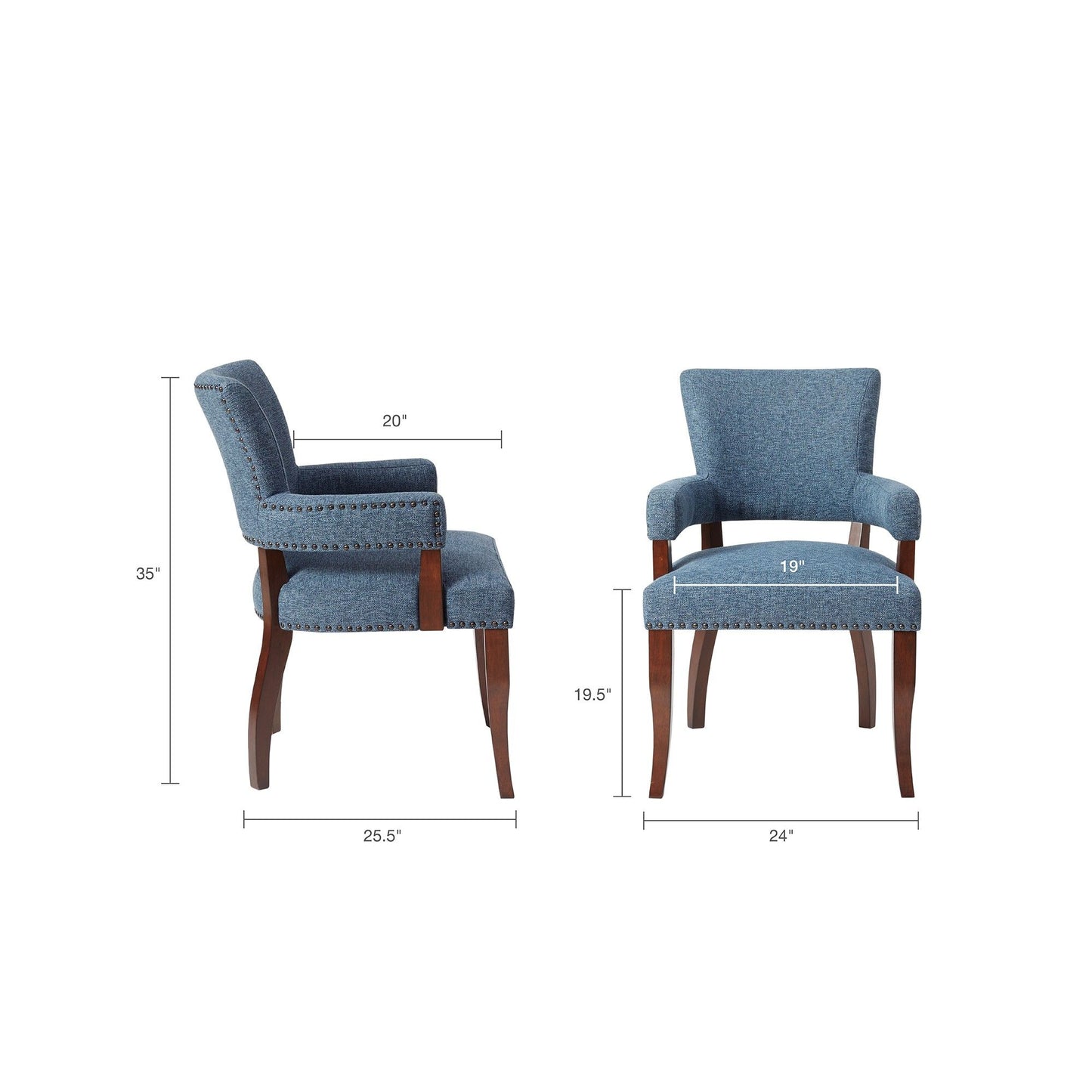 Arm Dining Chair With Brass Nail Head Detailing - Blue