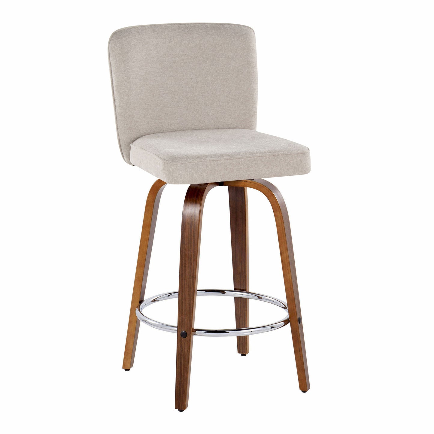 Henry - Contemporary Fixed Height Counter Stool With Swivel With Round Footrest (Set of 2) - Walnut / Beige