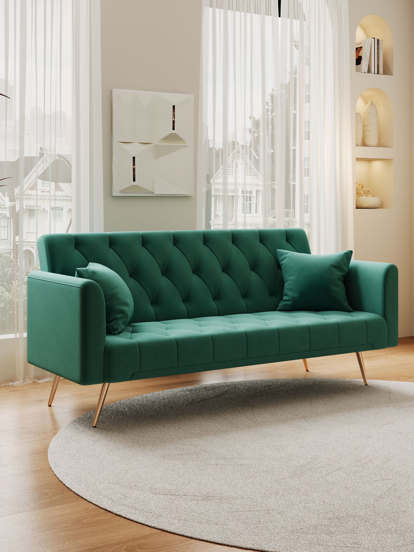 Convertible Double Folding Living Room Sofa Bed - Green