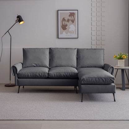 Modern Sectional Technical Leather L-Shaped Sofa Couch With Reversible Chaise Lounge - Dark Gray