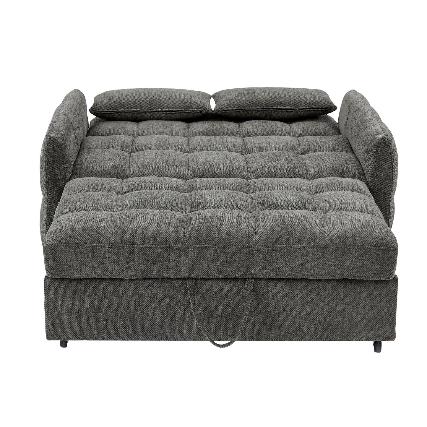 Loveseat Sofa Pull Out Sofa Bed Tufted Sleeper Sofa With An Adjustable Backrest, 3 USB Ports And 2 Lumbar Pillows For Living Room - Gray