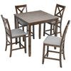 5 Piece Dining Table Set, Wooden Dining Square Table Set For 4, Counter Height Kitchen Table Set With Square Table And 4 Upholstered Chairs For Small Space - Walnut