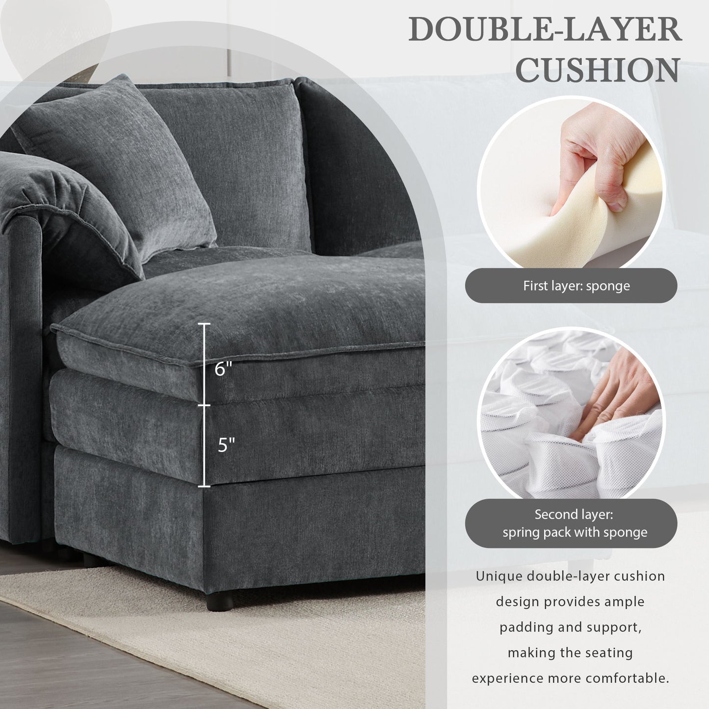 Modular Sectional With Deep And Wide Seat, L Shaped Cloud Couch Set With Double Cushions 4 Seat Sofa With Movable Ottoman Oversized - Dark Gray