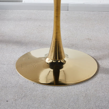 Tulip Table Mid-Century Dining Table For 2 - 4 People With Round MDF Table Top, Pedestal Dining Table, End Table Leisure Coffee Table, Ceramic And MDF Top - Golden / White