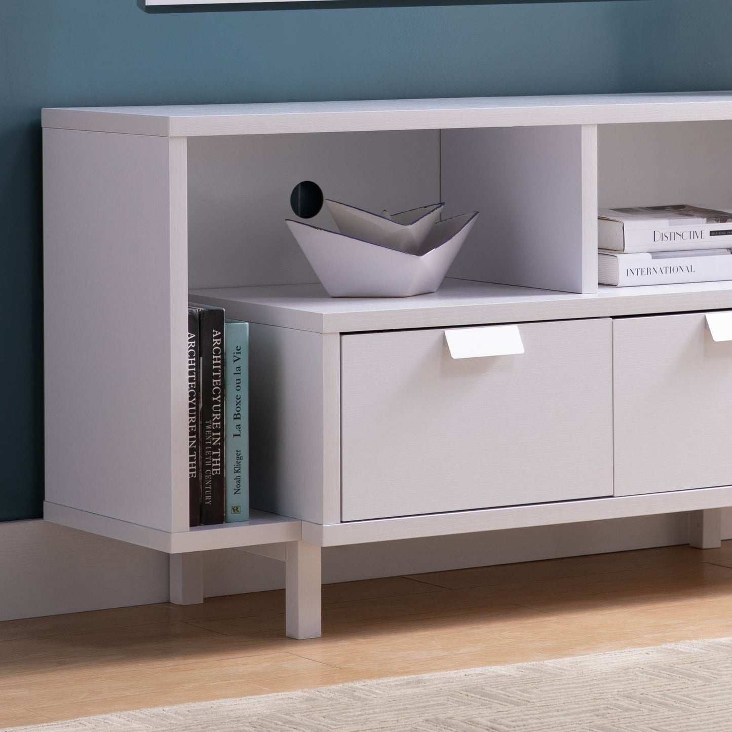Modern TV Stand & Two Shelves And Two Drawers - White