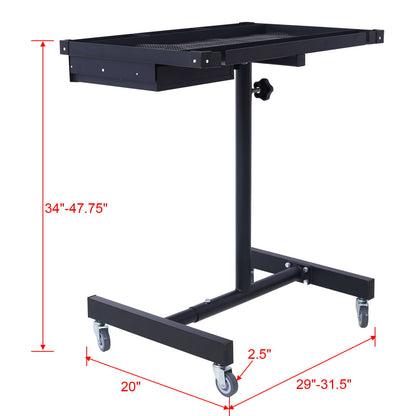Adjustable Tear Down Work Table With Drawer For Garages, Repair Shops, And Diy, Portable, (4) 2.5" Swivel Casters, 220 Pound Capacity, Rubber Corners, Heavy Duty Steel - Black