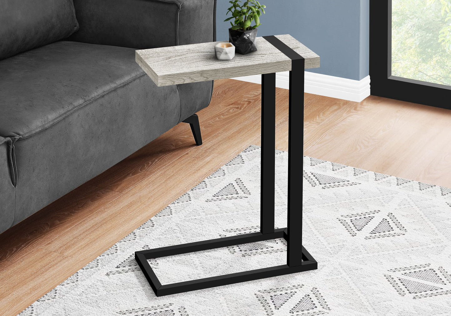 Accent Table, C - Shaped, Contemporary Convenient Design - Gray