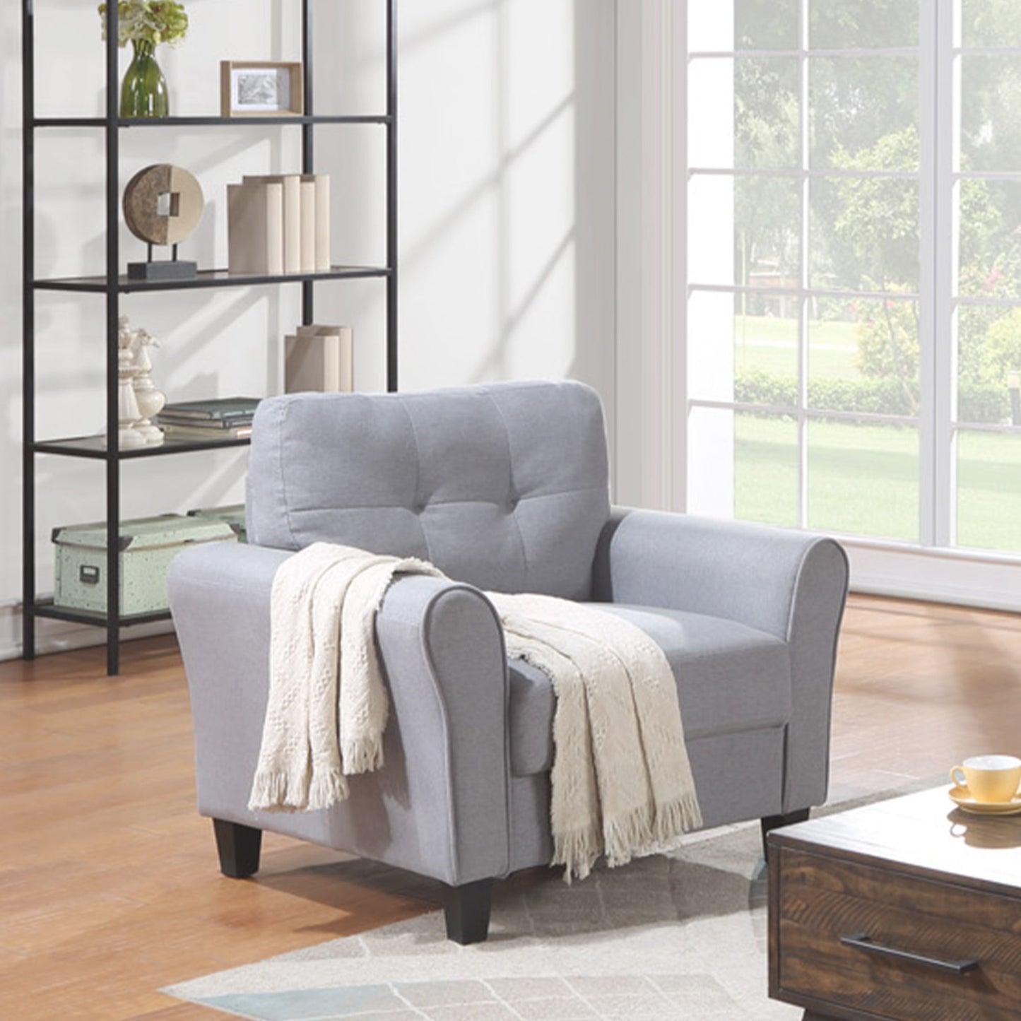 Modern Living Room Sofa Set Linen Upholstered Couch Furniture For Home Or Office - Light Gray / Blue