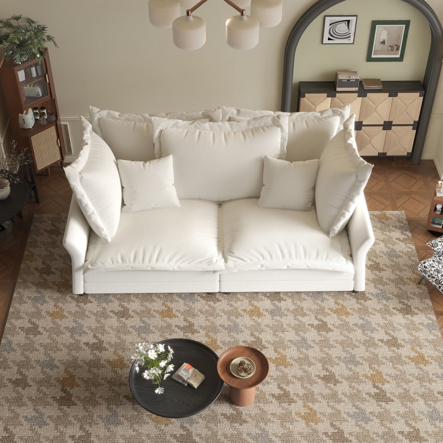 Modern Comfy Upholstered Sofa Cloud Couch, Deep Seat Couches With Multiple Large Soft Pillows, Convertible Deep Seat Chaise Longue For Living Room - Beige