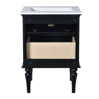 Bathroom Vanity Cabinet With Ceramic Sink Combo Set, Frame Modern Bathroom Storage Cabinet With 2 Drawers - Black