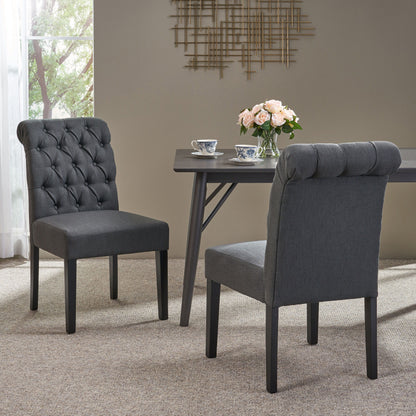 Broxton - Tuft Dining Rolltop Chairs With Button Tufted Backrest (Set of 2) - Dark Gray