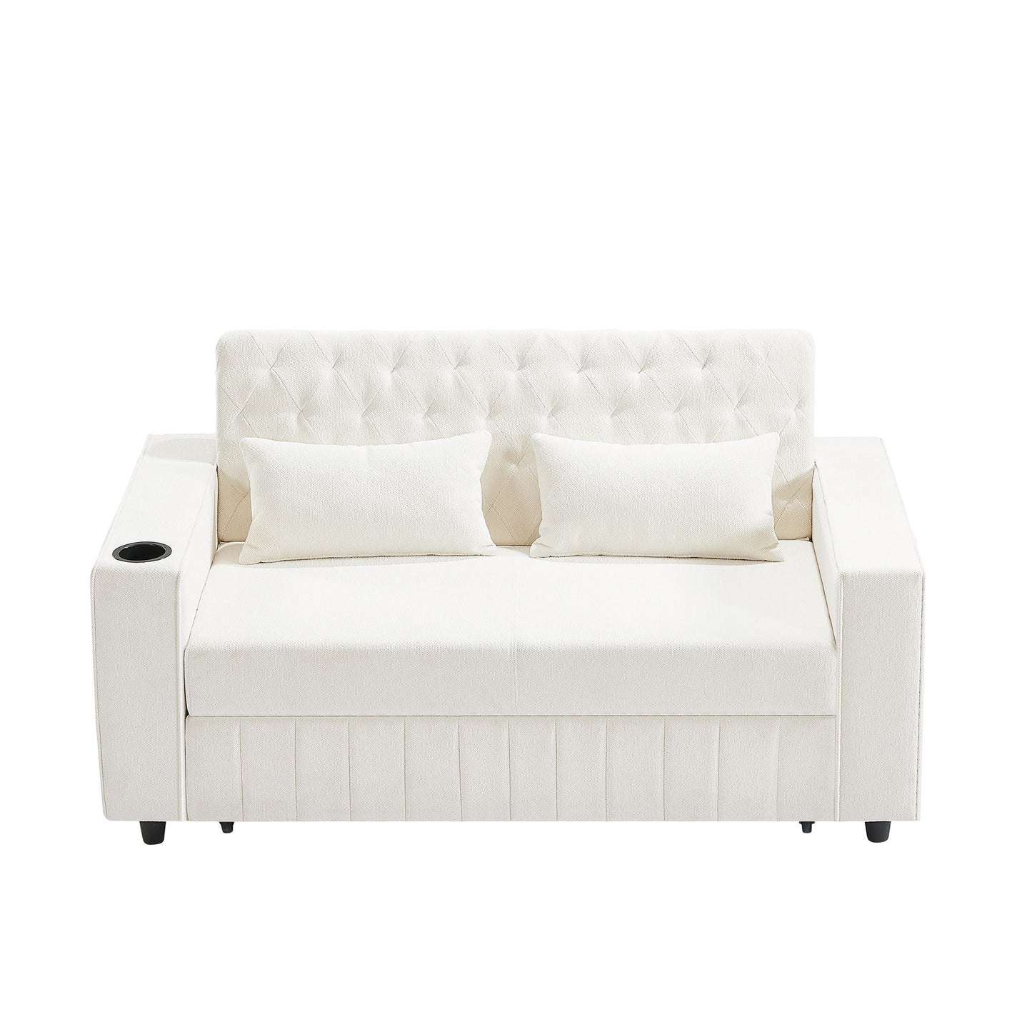 Pull Out Sofa Bed Convertible Couch Loveseat Sofa Modern Sleeper Sofa With Adjustable Backrest For Living Room - Beige