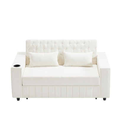 Pull Out Sofa Bed Convertible Couch Loveseat Sofa Modern Sleeper Sofa With Adjustable Backrest For Living Room - Beige