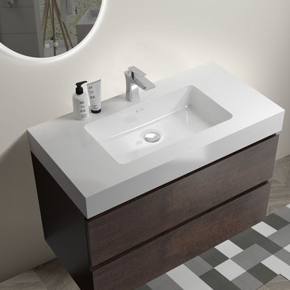 Alice - 36" Bathroom Vanity With Sink, Large Storage Wall Mounted Floating Bathroom Vanity For Modern Bathroom, One-Piece Sink Basin Without Drain And Faucet - White / Walnut