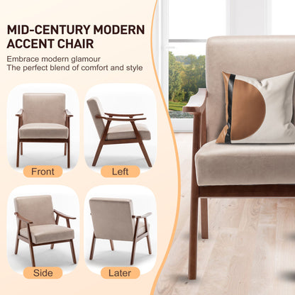 Mid Century Modern Wingback Accent Chair With Solid Wood Frame And Extra Thick Backrest - Lounge Chair For Living Room, Bedroom, Or Reading Room - Light Camel