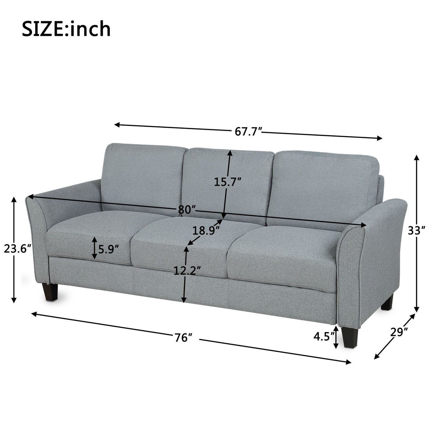 3 Seat Sofa Living Room Sofa - Gray
