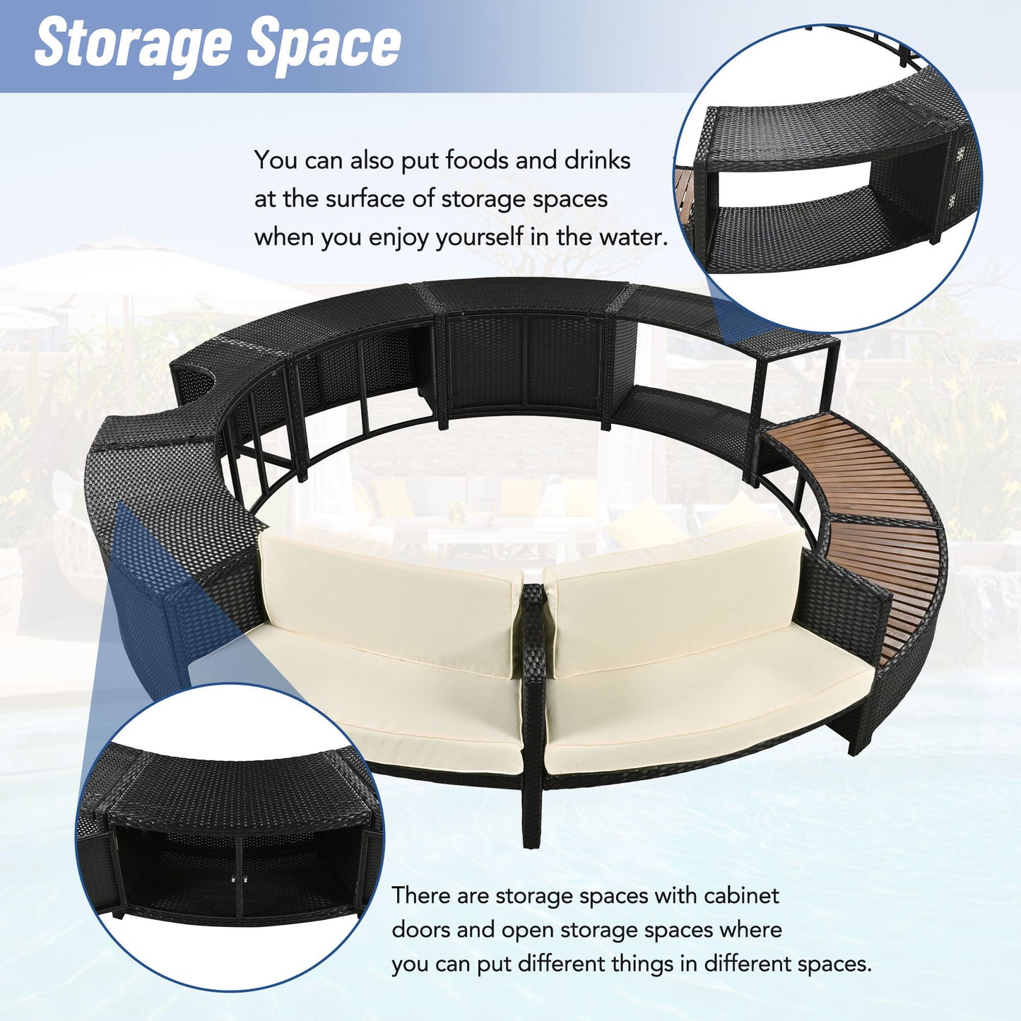 Spa Surround Spa Frame Patio Rattan Sofa Set With Storage Spaces, Mini Sofa And Comfortable Cushion For Patio, Backyard - Beige