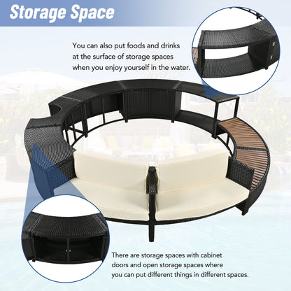 Spa Surround Spa Frame Patio Rattan Sofa Set With Storage Spaces, Mini Sofa And Comfortable Cushion For Patio, Backyard - Beige