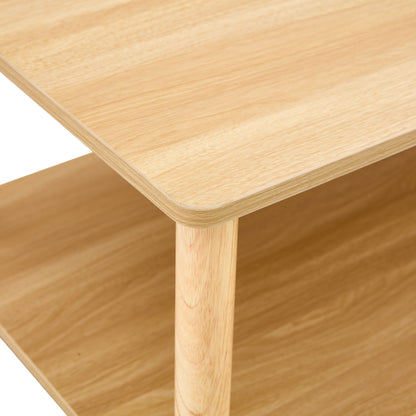 Modern 2 Tier Coffee Table For Living Room Furniture, Rectangular Center Table With Open Storage Shelf, Rounded Rubberwood Legs, Stable And Durable - Burly Wood