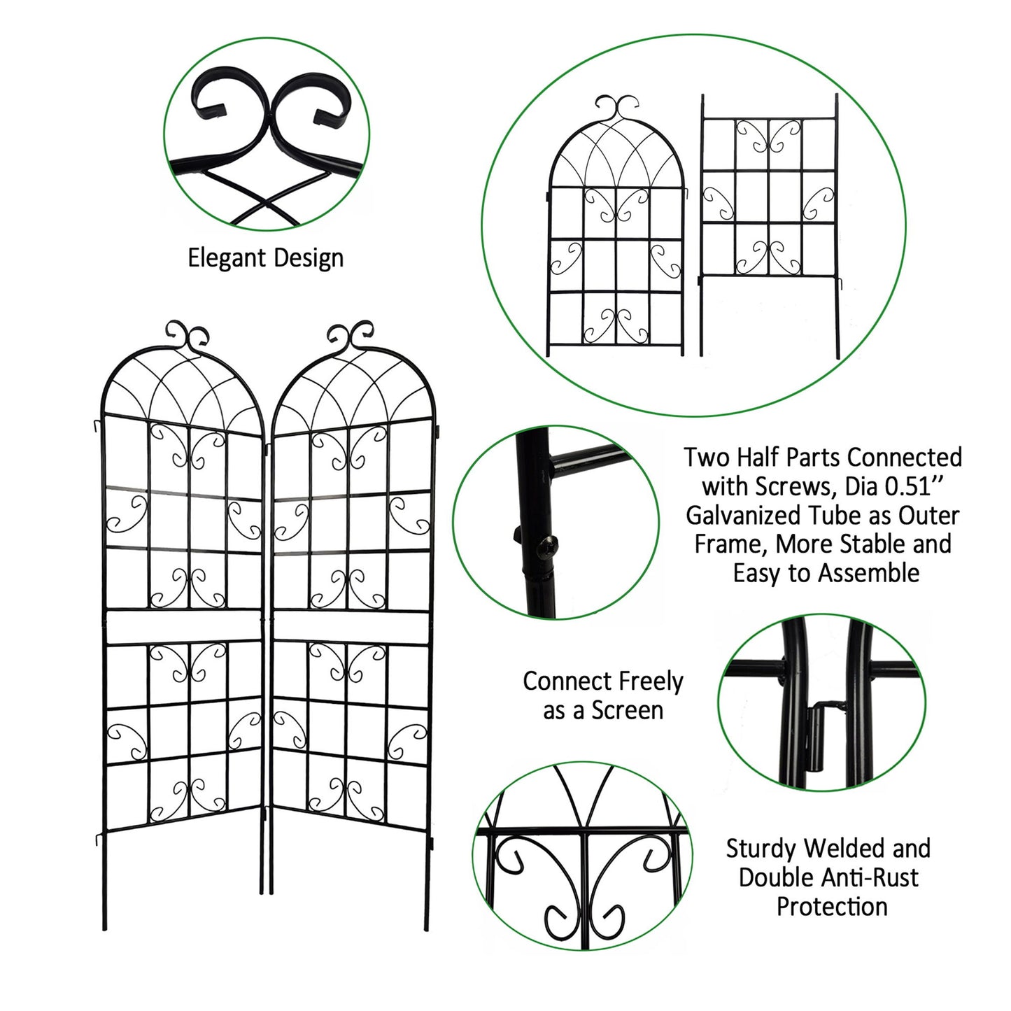 4 Pack Metal Garden Trellis Rustproof Trellis For Climbing Plant Outdoor Flower Support - Black